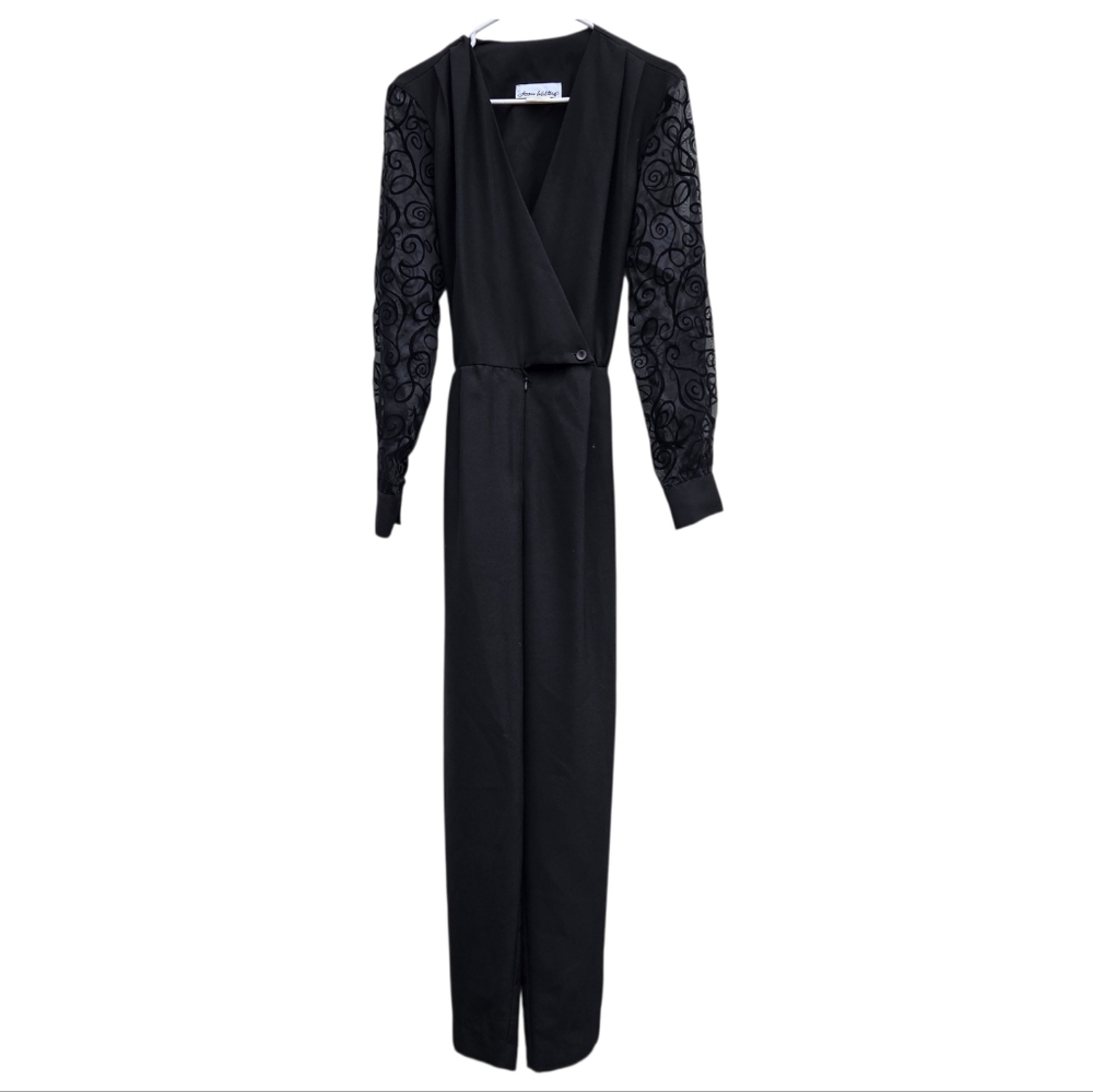 Joan Walters Black Jumpsuit Burnout Sleeves Size 12 Vintage Witchy Alt Goth